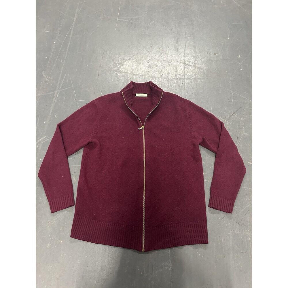 Woolovers Men’s Full Zip Sweater Red Size Large 100% Lambswool Ribbed Band Warm
